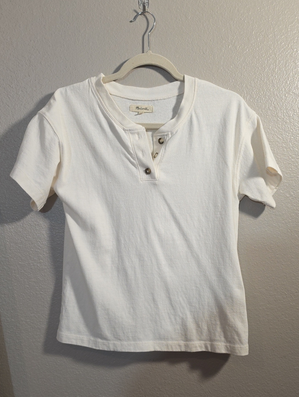 Madewell Normcore Cream Short-Sleeve Cotton Fitted Henley Tee, XL